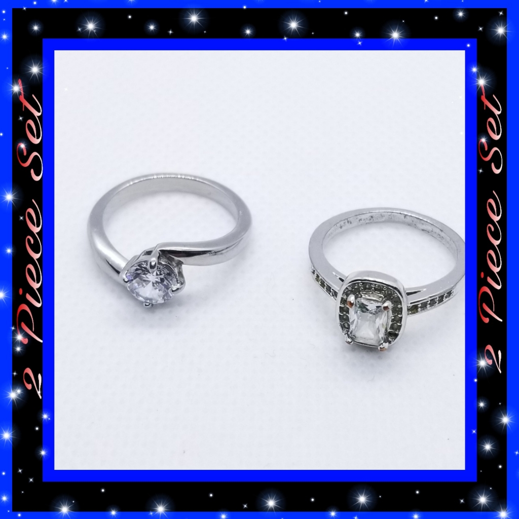 2pc Silver Tone Ring Set